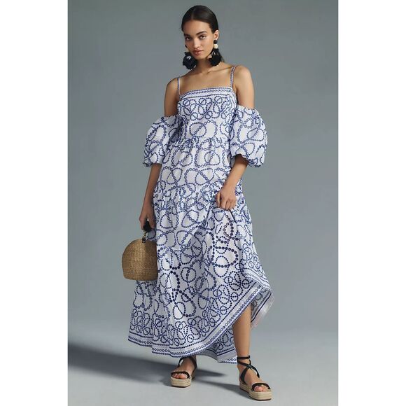 Anthropologie Puff-Sleeve Eyelet Dress Size M - Picture 1 of 7